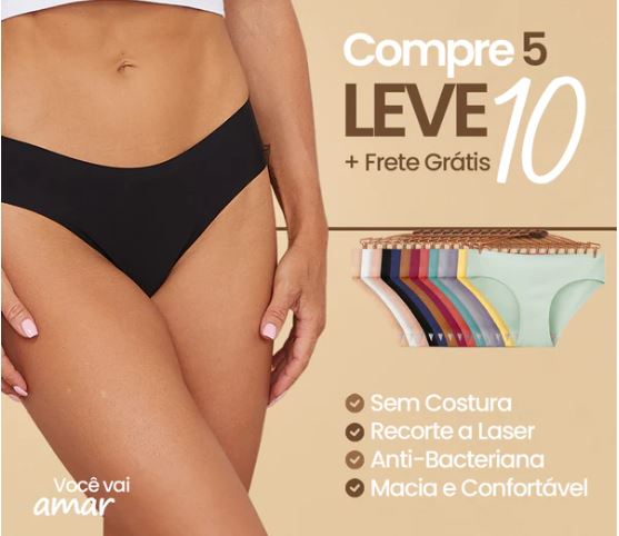 Calcinha Antibacteriana Seda Suprema - Compre 5 Leve 10 🎁