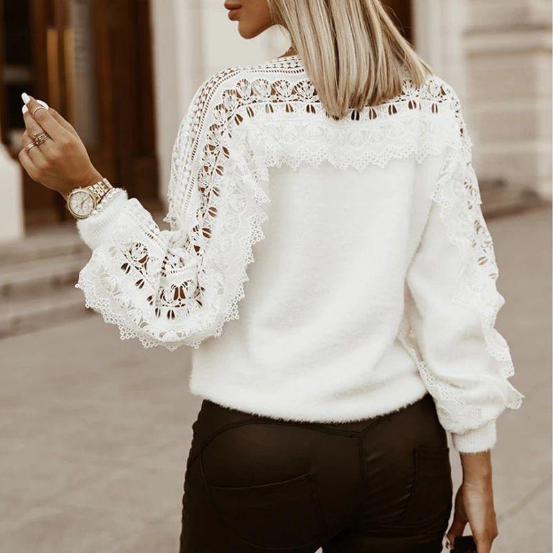 Suéter Feminino com Detalhes em Renda - Atique Store