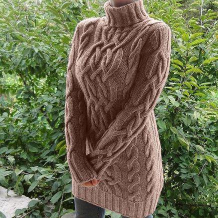 Suéter Longo com Textura e Gola Rolê - Atique Store