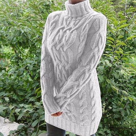 Suéter Longo com Textura e Gola Rolê - Atique Store